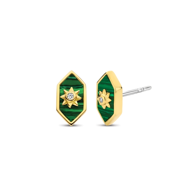 Ti Sento Malachite Losenge Stud Earrings