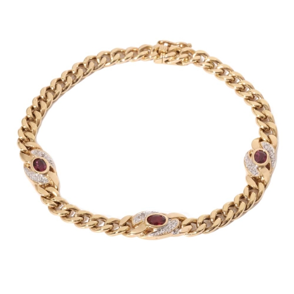 Pre Owned 18ct Gold Ruby & Diamond Curb Bracelet