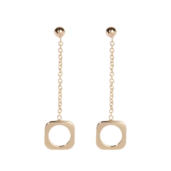 9ct Yellow Gold Square Link Chain Drop Earrings