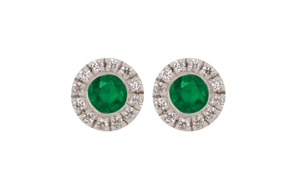 18ct White Gold Emerald & Diamond Cluster Earrings