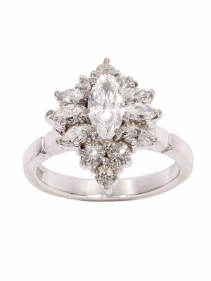 Pre Owned 18ct White Gold Marquise Diamond Cluster Ring 1.05ct