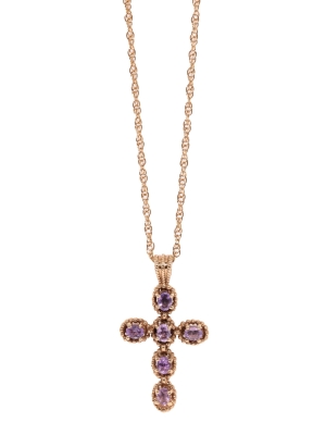 Pre Owned 9ct Gold Amethyest Set Cross Pendant