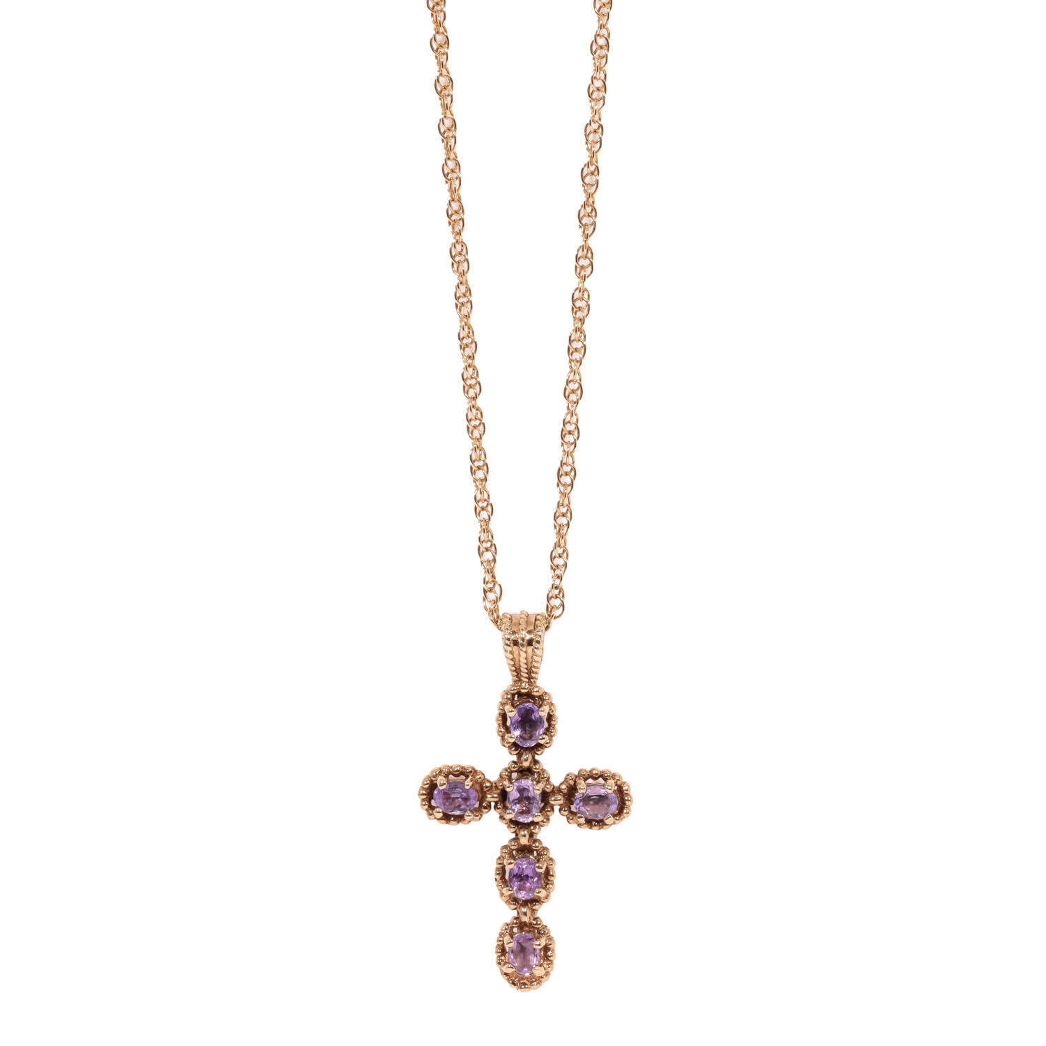Pre Owned 9ct Gold Amethyest Set Cross Pendant