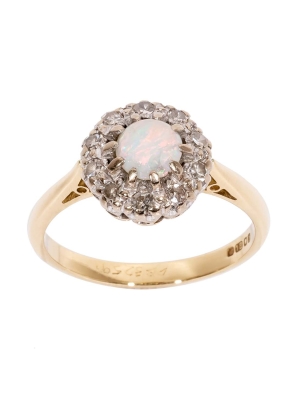 18ct Yellow Gold Round Opal & Diamond Cluster Ring