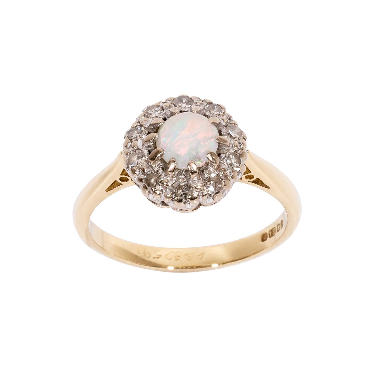 18ct Yellow Gold Round Opal & Diamond Cluster Ring