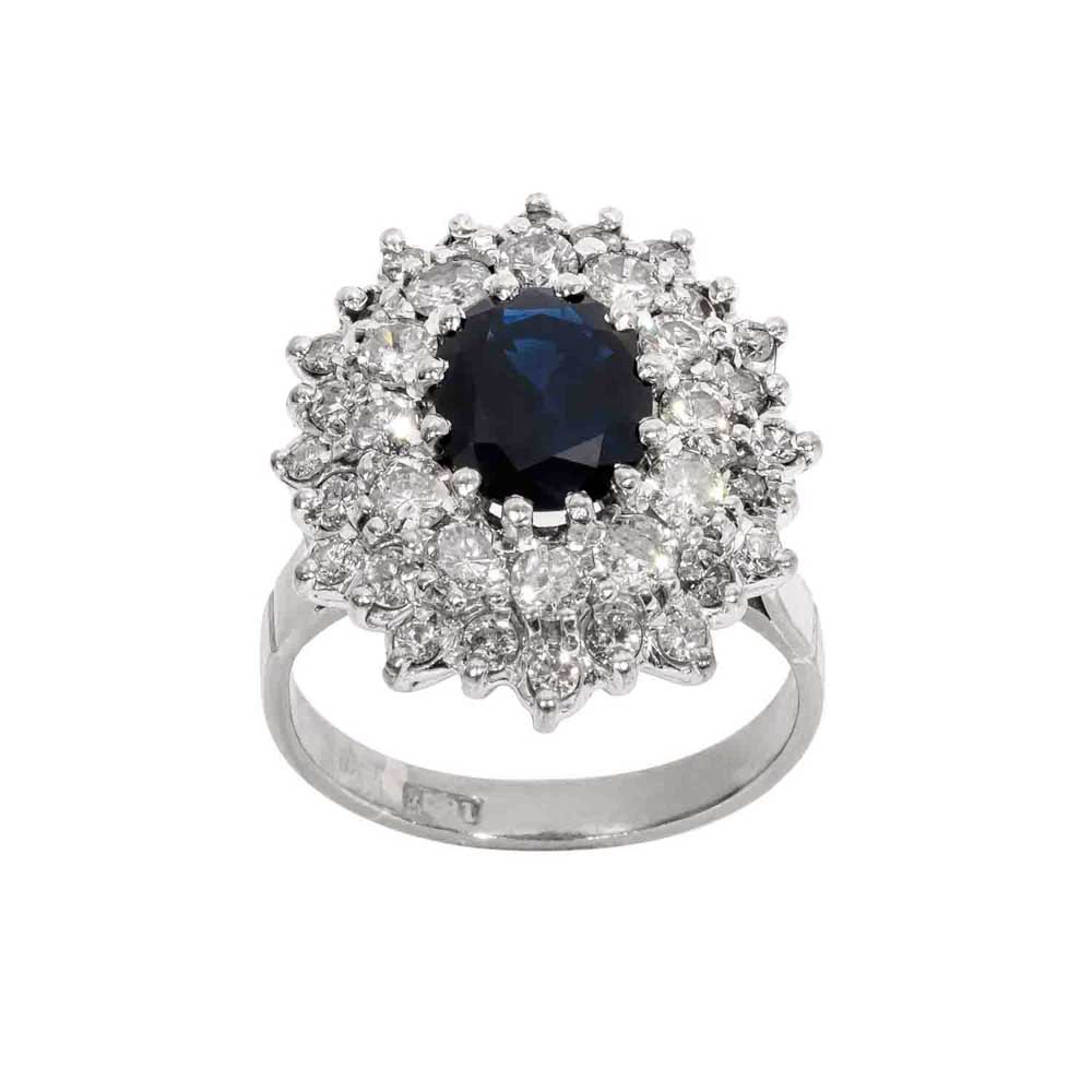 Pre Owned 18ct White Gold Sapphire & Diamond Cluster Ring