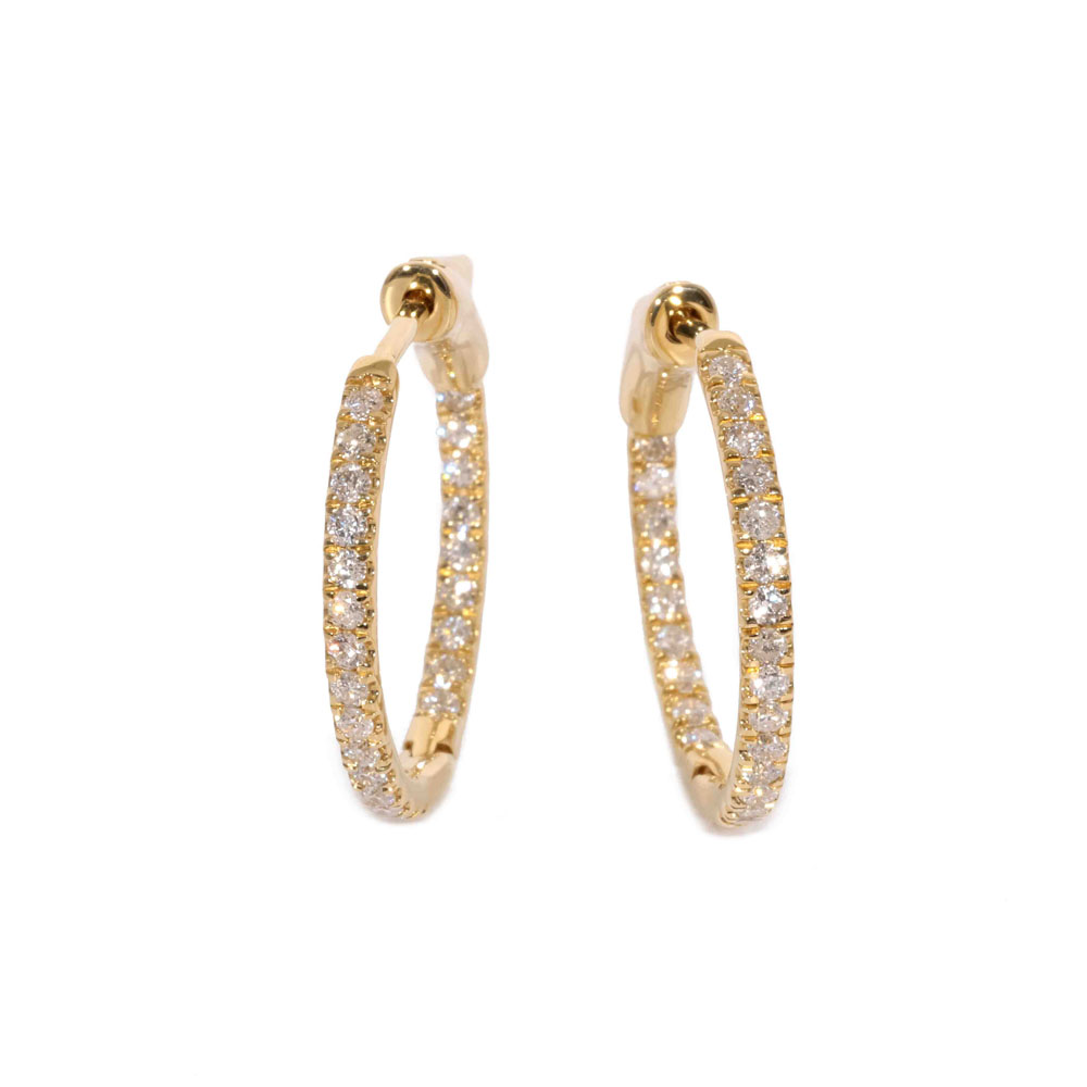 18ct Yellow Gold In-Out Diamond Set Hoop Earrings