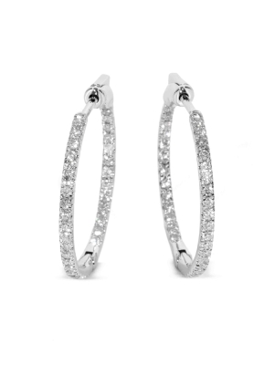 18ct White Gold In-Out Diamond Set Hoop Earrings