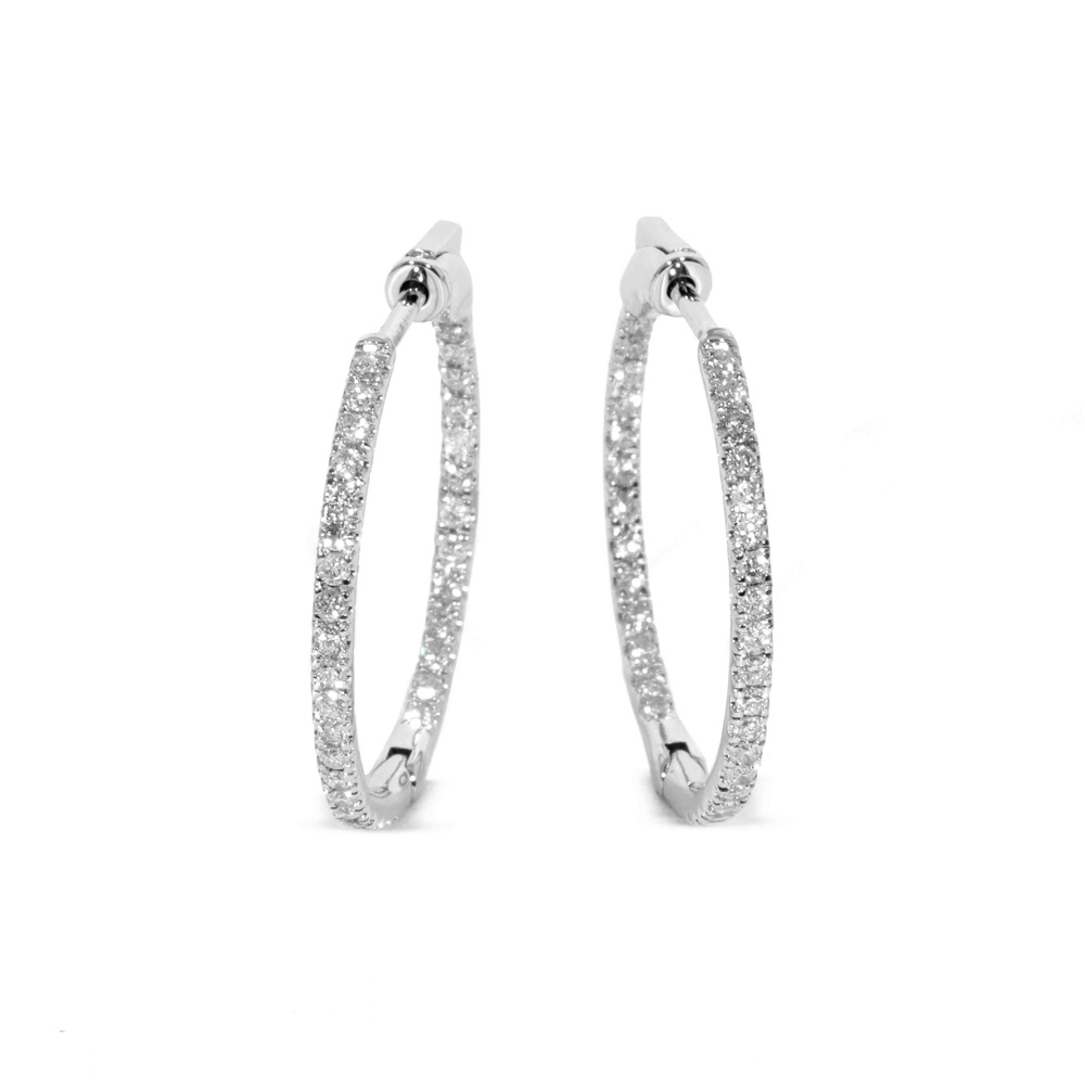 18ct White Gold In-Out Diamond Set Hoop Earrings