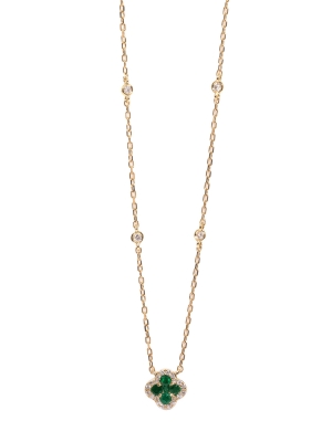 18ct Yellow Gold Emerald & Diamond Clover Pendant