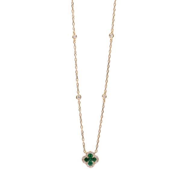 18ct Yellow Gold Emerald & Diamond Clover Pendant