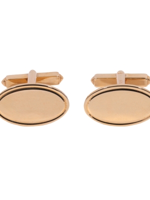 9ct Yellow Gold Oval Line Edge T Bar Cufflinks