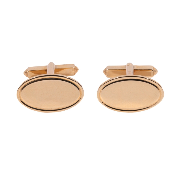 9ct Yellow Gold Oval Line Edge T Bar Cufflinks