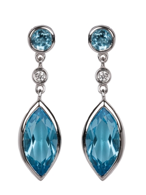 9ct White Gold Blue Topaz & Diamond Drop Earrings