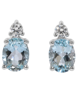 18ct White Gold Aqua & Diamond Stud Earrings