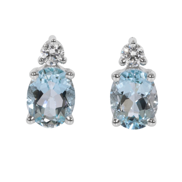 18ct White Gold Aqua & Diamond Stud Earrings