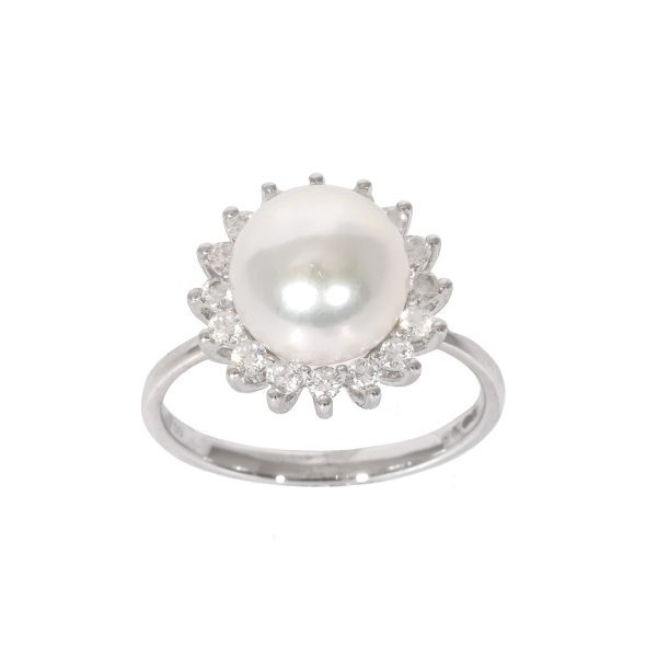 18ct White Gold Akoya Pearl & Diamond Cluster Ring