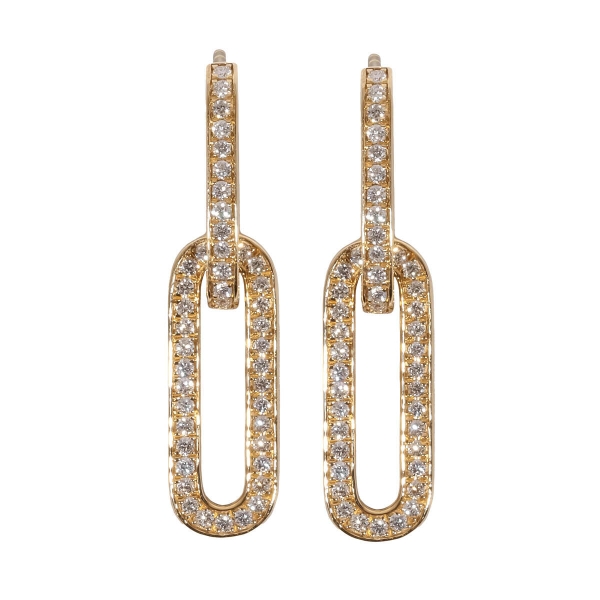 18ct Yellow Gold Diamond Set Double Link Drop Earrings