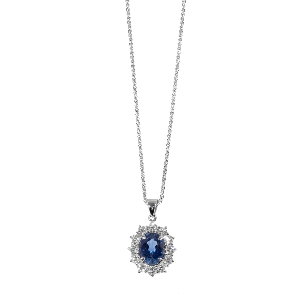 18ct White Gold Sapphire & Diamond Pendant