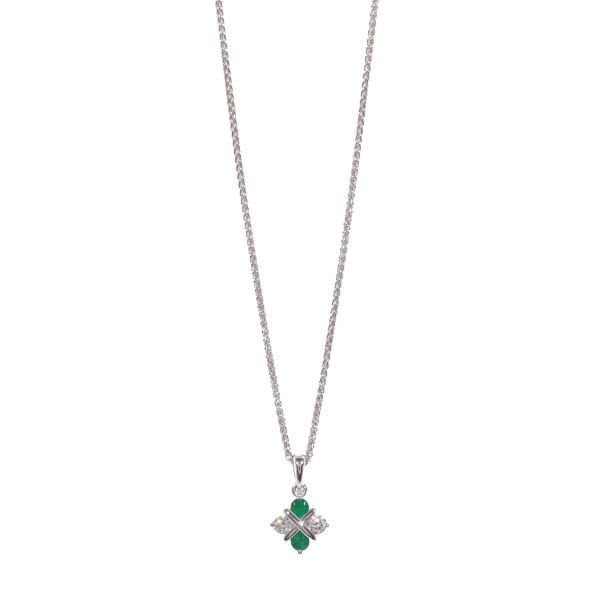 9ct White Gold Emerald & Diamond Pendant