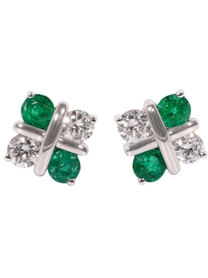 9ct White Gold Emerald & Diamond Stud Earrings