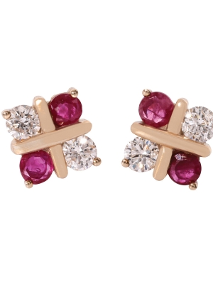 9ct Yellow Gold Ruby & Diamond Stud Earrings