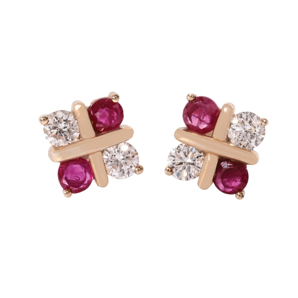 9ct Yellow Gold Ruby & Diamond Stud Earrings