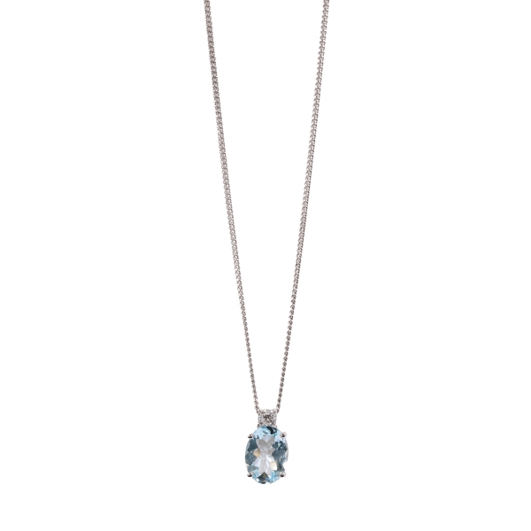 9ct White Gold Aquamarine & Diamond Pendant