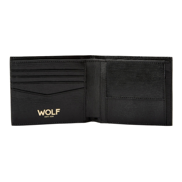 Wolf Black Grain Leather Wallet with Coin Holder