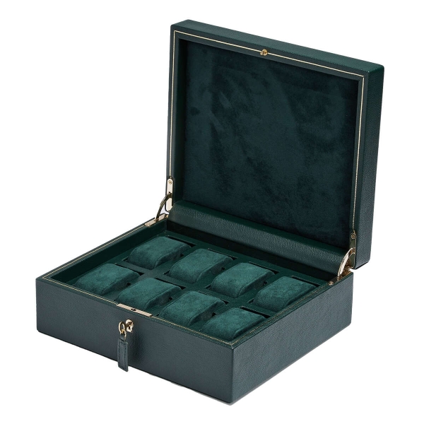 Wolf Racing Green Leather 8 Piece Watch Box