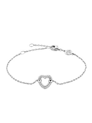 Silver Ti Sento Pave CZ Set Open Heart Bracelet