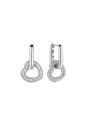 Silver Ti Sento Pave CZ Set Open Heart Drop Earrings