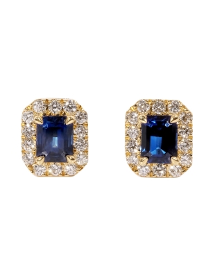 18ct Yellow Gold Sapphire & Diamond Stud Earrings