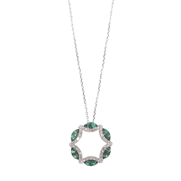 18ct White Gold Emerald & Diamond Circle of Life Pendant