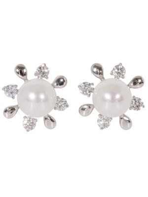 18ct White Gold Pearl & Diamond Stud Earrings