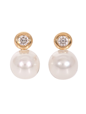 18ct Yellow Gold Pearl & Diamond Earrings