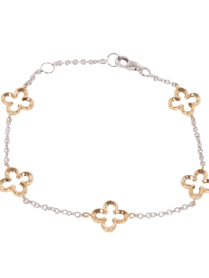 9ct Yellow & White Gold Open Flower Bracelet