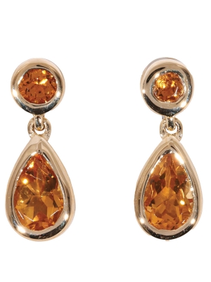 9ct Yellow Gold Citrine Rubover Drop Earrings