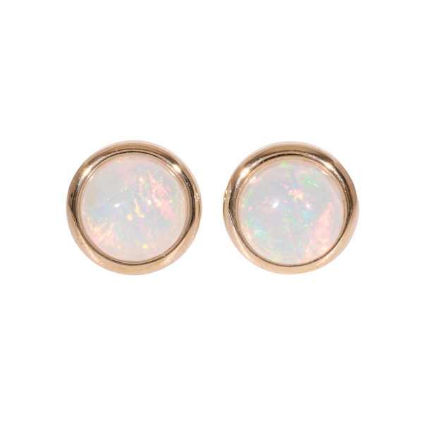 9ct Yellow Gold Round Opal Stud Earrings