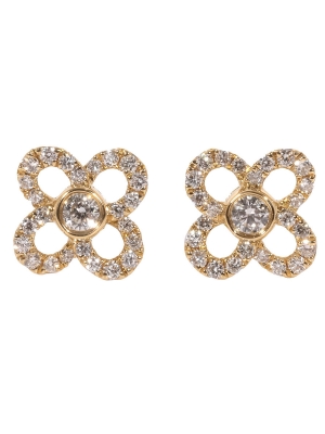 18ct Yellow Gold Diamond Set Clover Stud Earrings