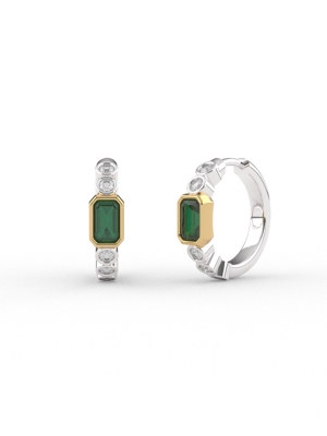 Silver Vermail Ti Sento Green Stone & CZ Set Hoop Earrings