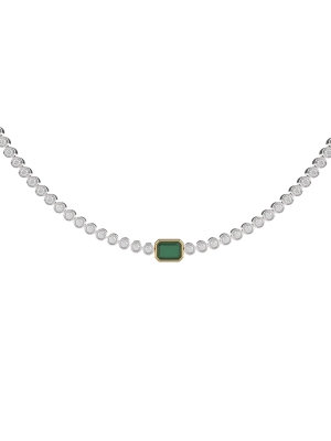 Silver Vermail Ti Sento Green Stone & CZ Set Necklace