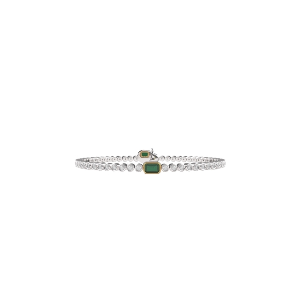 Silver Vermail Ti Sento Green Stone & CZ Line Bracelet