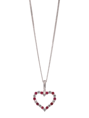 Silver Ruby & CZ Set Open Heart Pendant