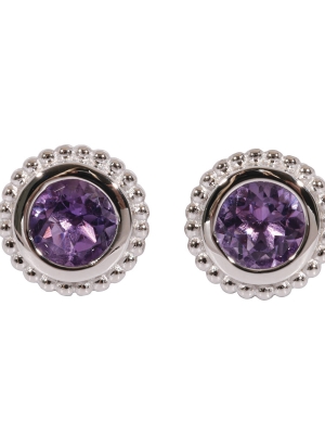 Silver Amethyst Bobble Design Round Stud Earrings