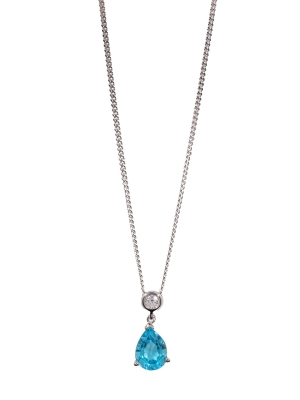 Silver Blue Topaz & CZ Set Pear Drop Pendant