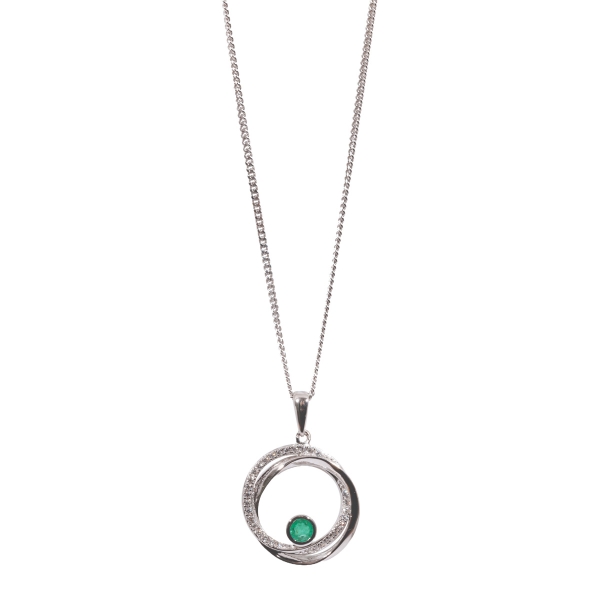 Silver Emerald & CZ Set Circle Pendant