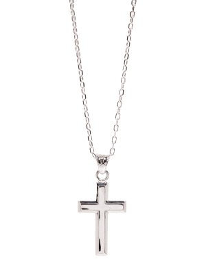 Silver Plain Cross With Stepped Edges Pendant