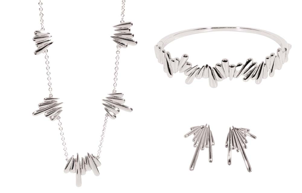 Silver Shard Necklace Bangle and Drop Earrings