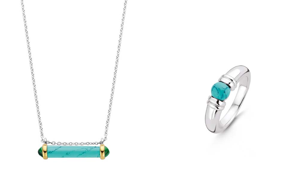 Ti Sento Milano Silver Turquoise Round Stone Ring and Pendant